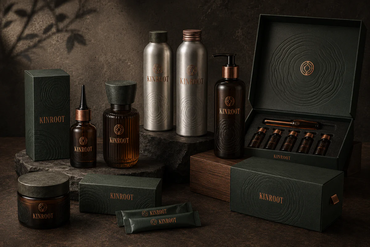 KINROOT hair and wellness packaging concept